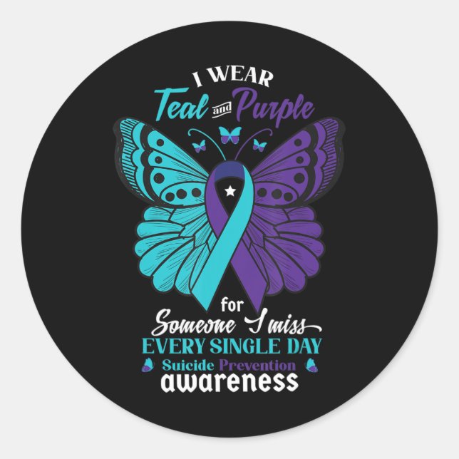 I Wear Teal and Purple Suicide Awareness Mental He Classic Round Sticker (Front)