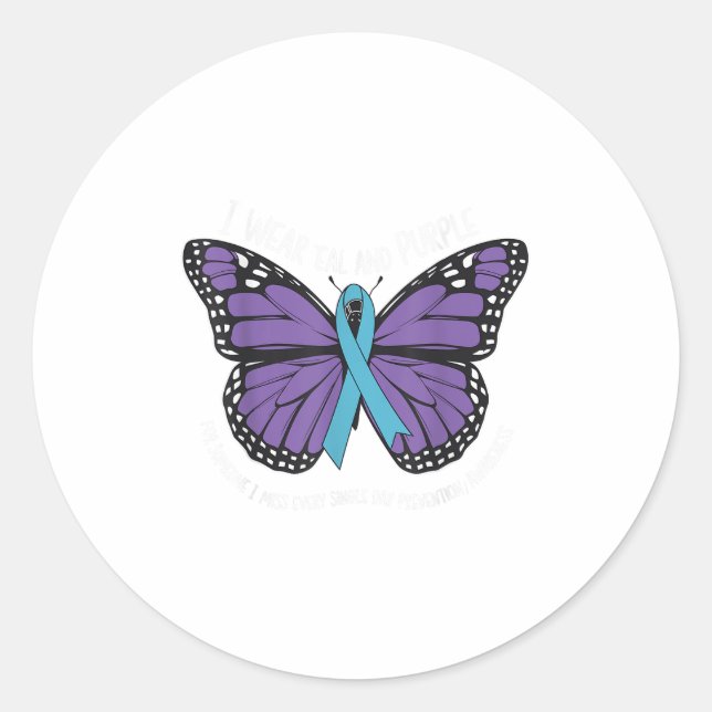 I Wear Teal And Purple Suicide Awareness Mental He Classic Round Sticker (Front)