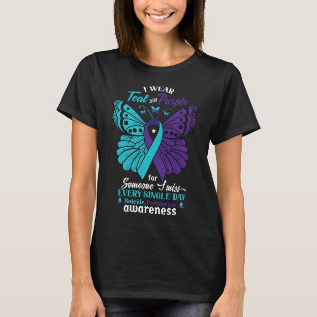 I Wear Teal And Purple Suicide Awareness Mental He T-Shirt (Front)