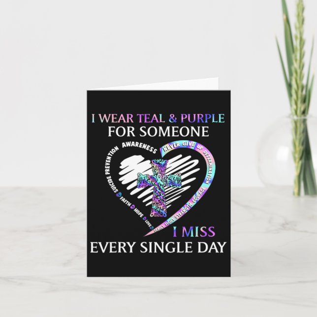 I Wear Teal And Purple Suicide Awareness Ribbon Cr Card (Front)