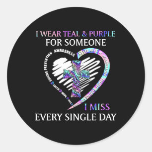 I Wear Teal And Purple Suicide Awareness Ribbon Cr Classic Round Sticker