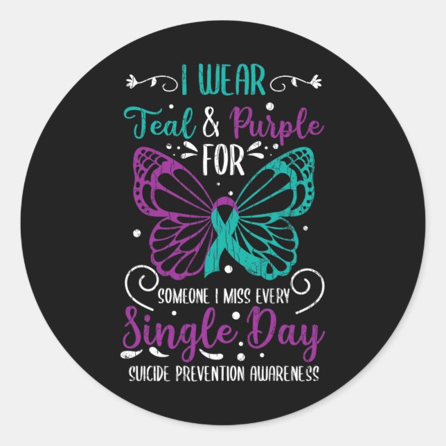 I Wear Teal And Purple Suicide Prevention Awarenes Classic Round Sticker (Front)