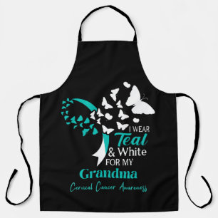 I Wear Teal And White My Grandma Cervical Cancer Apron