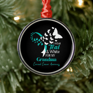 I Wear Teal And White My Grandma Cervical Cancer Metal Tree Decoration