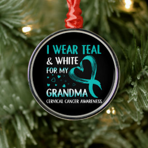 I Wear Teal And White My Grandma Cervical Cancer Metal Tree Decoration