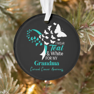 I Wear Teal And White My Grandma Cervical Cancer Ornament