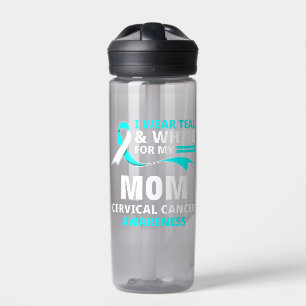 I Wear Teal And White My Mum Cervical Cancer  Water Bottle