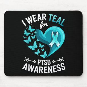 I Wear Teal For Ptsd Awareness Heart Butterfly Mouse Mat