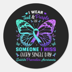 I Wear Teal Purple Butterfly Prevention Awareness Classic Round Sticker