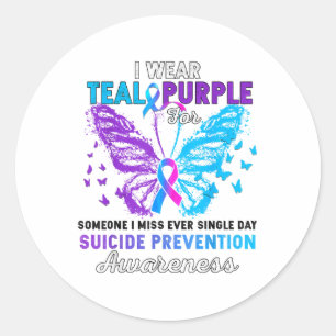 I Wear Teal Purple Butterfly Suicide Prevention Aw Classic Round Sticker