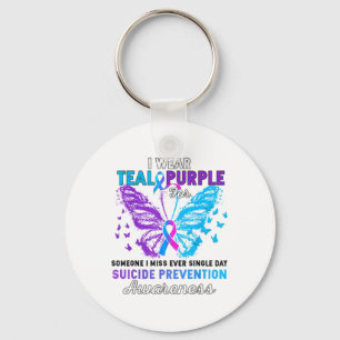 I Wear Teal Purple Butterfly Suicide Prevention Aw Key Ring