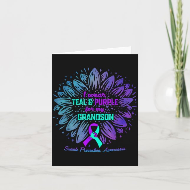 I Wear Teal Purple For Grandson Suicide Prevention Card (Front)