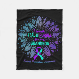 I Wear Teal Purple For Grandson Suicide Prevention Fleece Blanket