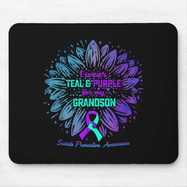 I Wear Teal Purple For Grandson Suicide Prevention Mouse Mat (Front)