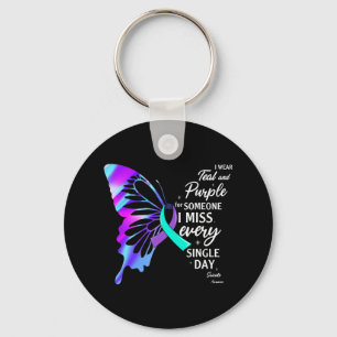 I Wear Teal Purple For Memorial Suicide Prevention Key Ring