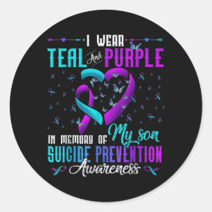 I Wear Teal Purple For My Son Prevention Awareness Classic Round Sticker
