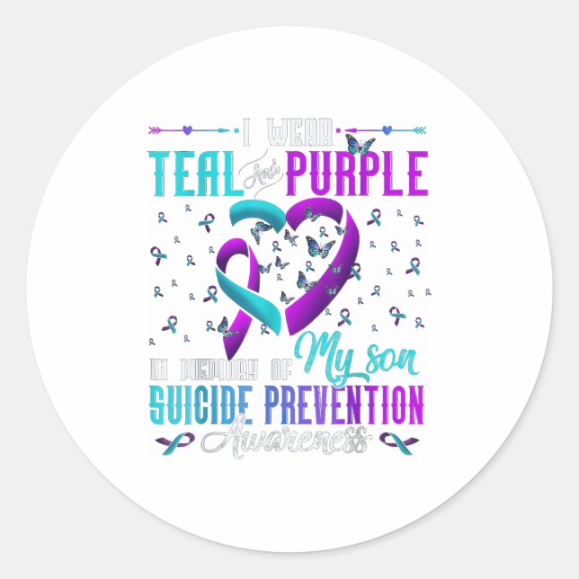 I Wear Teal Purple For My Son Suicide Prevention A Classic Round Sticker (Front)
