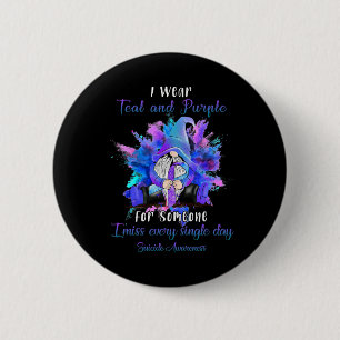 I Wear Teal Purple For Someone Gnome Suicide Aware 6 Cm Round Badge