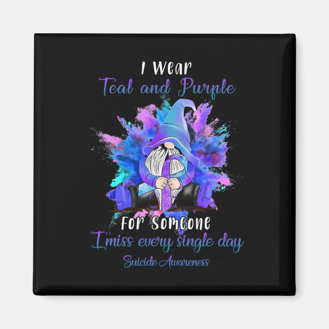 I Wear Teal Purple For Someone Gnome Suicide Aware Magnet (Front)