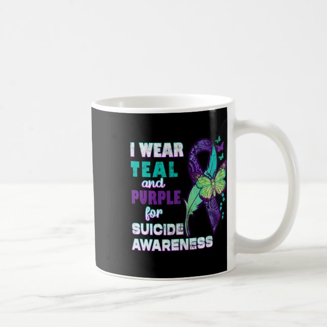 I Wear Teal Purple For Suicide Awareness You Probl Coffee Mug (Right)