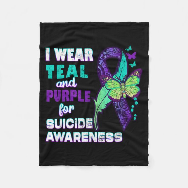 I Wear Teal Purple For Suicide Awareness You Women Fleece Blanket (Front)
