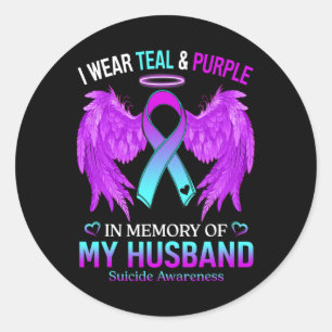 I Wear Teal Purple In Memory Of My Husband Suicide Classic Round Sticker