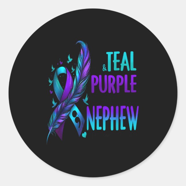 I Wear Teal Purple In Memory Of My Nephew Suicide  Classic Round Sticker (Front)