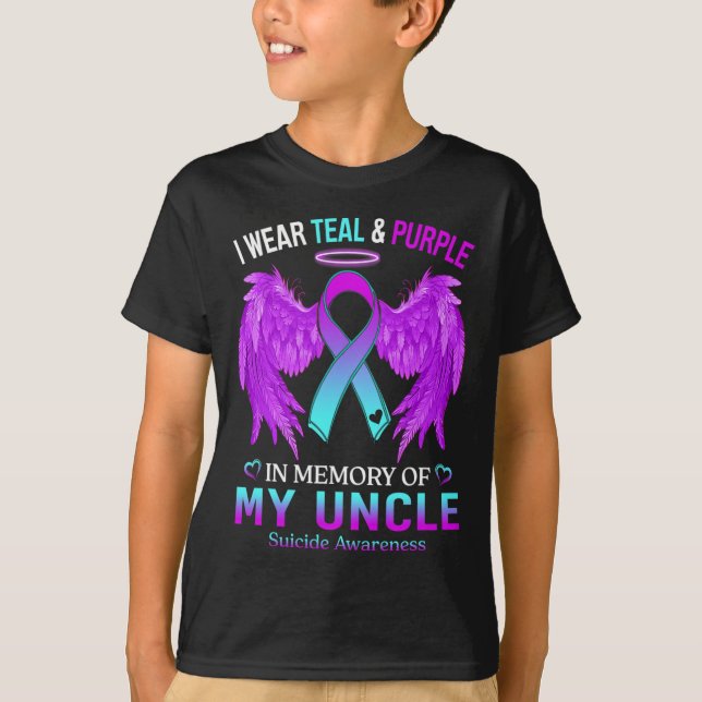 I Wear Teal Purple In Memory Of Uncle Suicide Awar T-Shirt (Front)