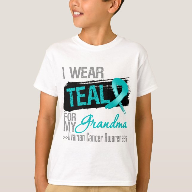I Wear Teal Ribbon For My Grandma Ovarian Cancer T-Shirt (Front)