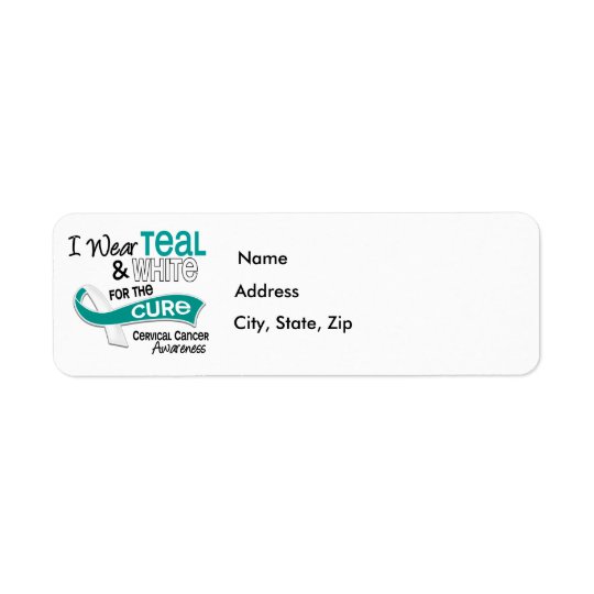I Wear Teal White 42 Cure Cervical Cancer Return Address Label