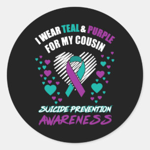 I Wear TealandPurple For My Cousin Suicide Prevent Classic Round Sticker