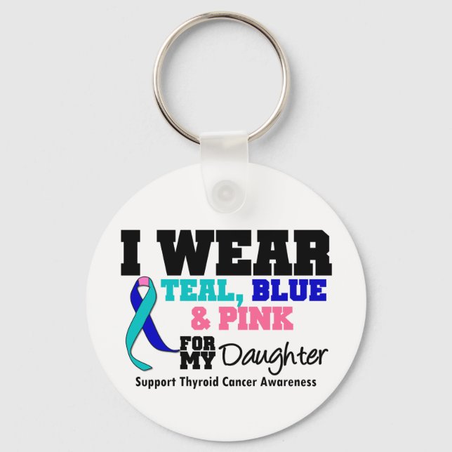 I Wear Thyroid Cancer Ribbon For My Daughter Key Ring (Front)