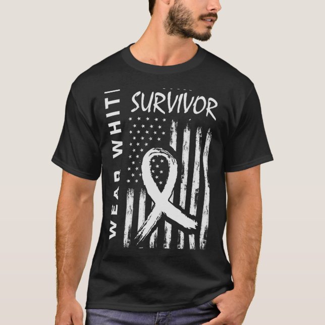 I Wear White Lung Cancer Survivor  Men Women USA F T-Shirt (Front)