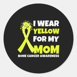 I Wear Yellow For Mum Bone Cancer Awareness Ribbon Classic Round Sticker