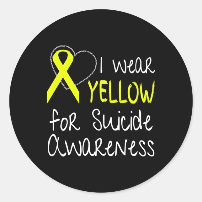 I Wear Yellow For Suicide Awareness Ribbon  Classic Round Sticker (Front)