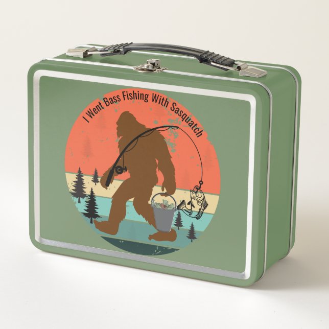 I Went Bass Fishing With Sasquatch - Retro Metal Lunch Box (Front)