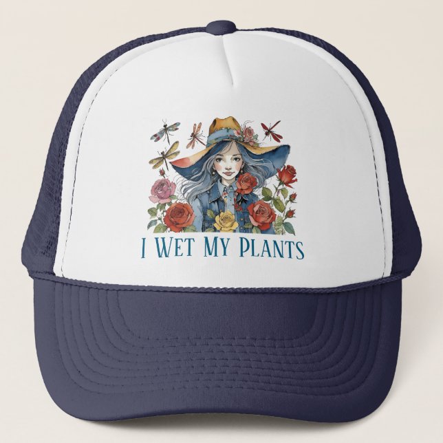 I Wet My Plants - Girl With Roses Trucker Hat (Front)