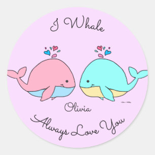 I Whale Always Love You Kawaii Pastel Pink Classic Round Sticker