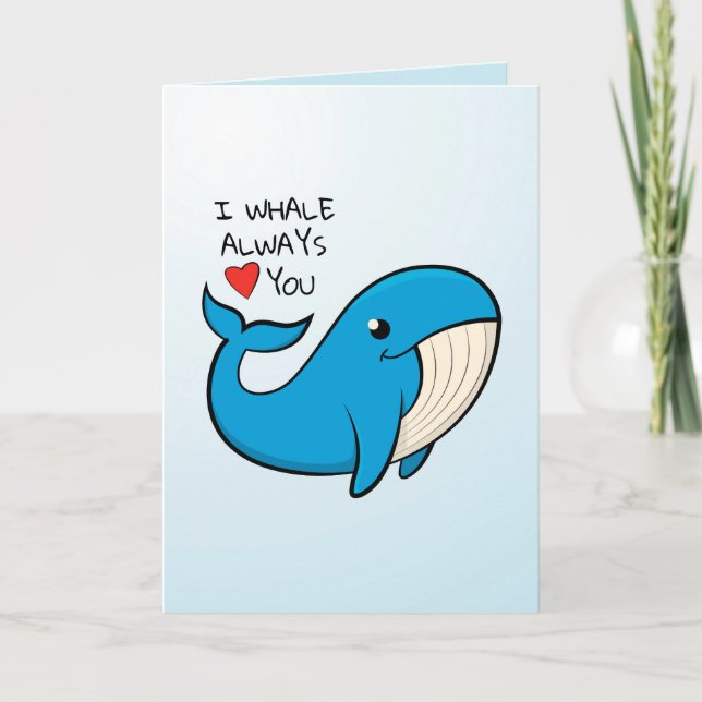 "I whale love you" Happy blue whale. Thank You Card (Front)