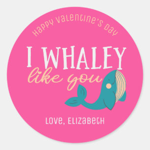I Whaley Like You Funny Cute Valentine's Day Pink Classic Round Sticker
