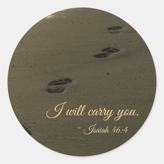 I Will Carry You Sand Footprints Classic Round Sticker (Front)