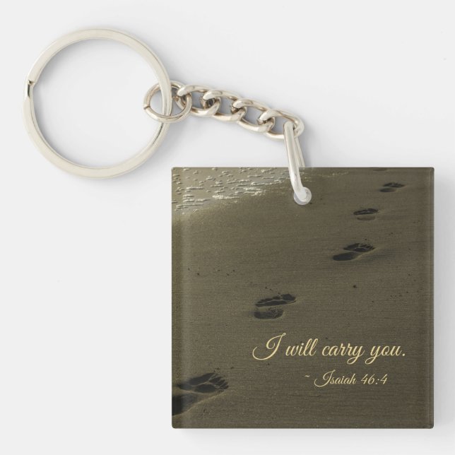 I Will Carry You Sand Footprints Key Ring (Front)