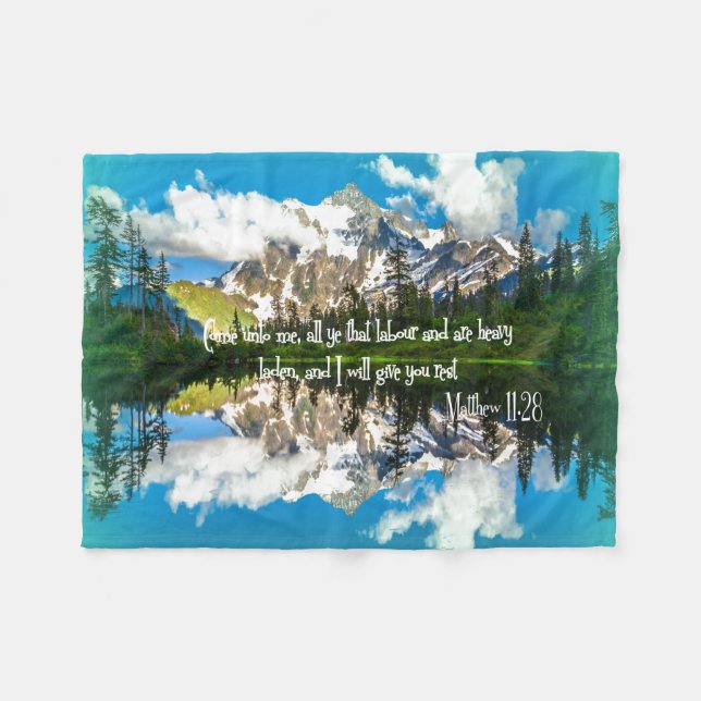 I will give you rest Bible Verse Fleece Blanket (Front (Horizontal))