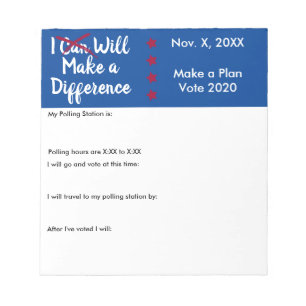 I Will Make a Difference in Person Ballot Reminder Notepad