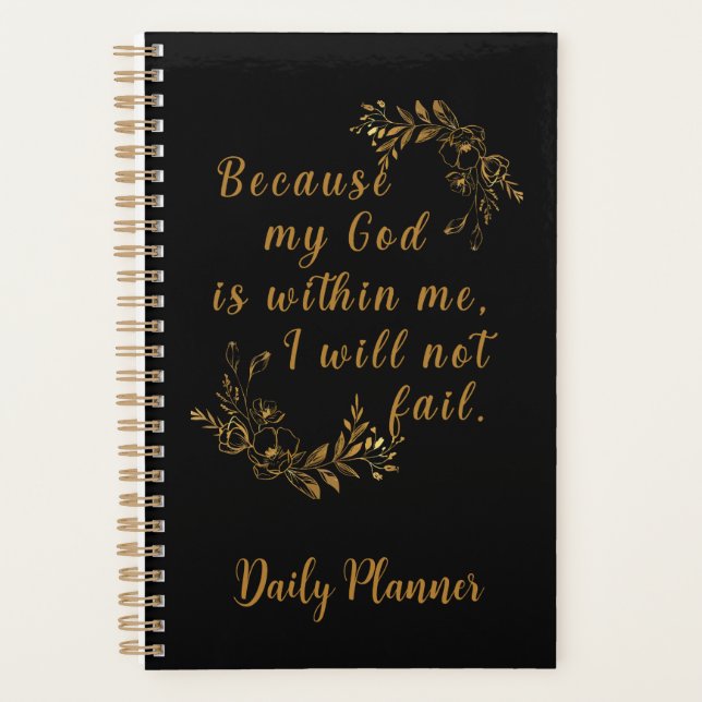 "I Will Not Fail" 5.5" x 8.5" Black Daily  Planner (Front)