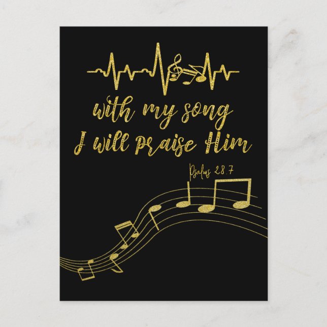 I Will Praise Him with Song KJV Bible Verse Postcard (Front)