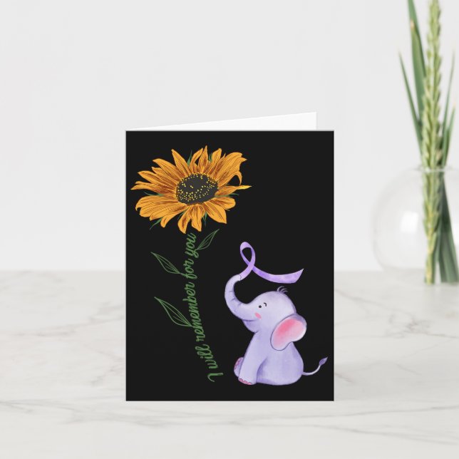 I Will Remember For You Elephant Sunflower Heimerh Card (Front)
