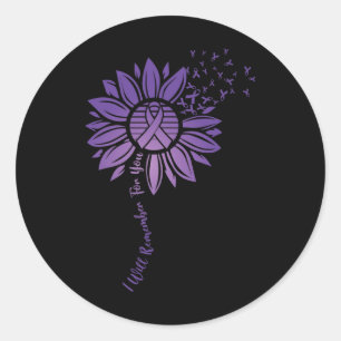 I Will Remember For You Purple Sunflower Alzheimer Classic Round Sticker