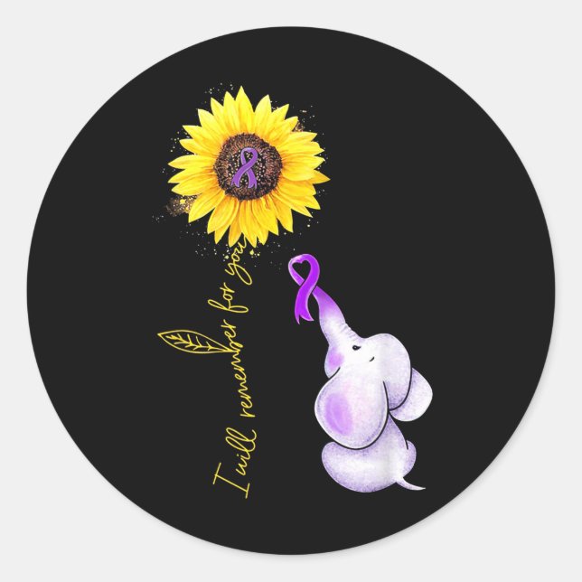 I Will Remember For You Sunflower Elephant Heimerh Classic Round Sticker (Front)