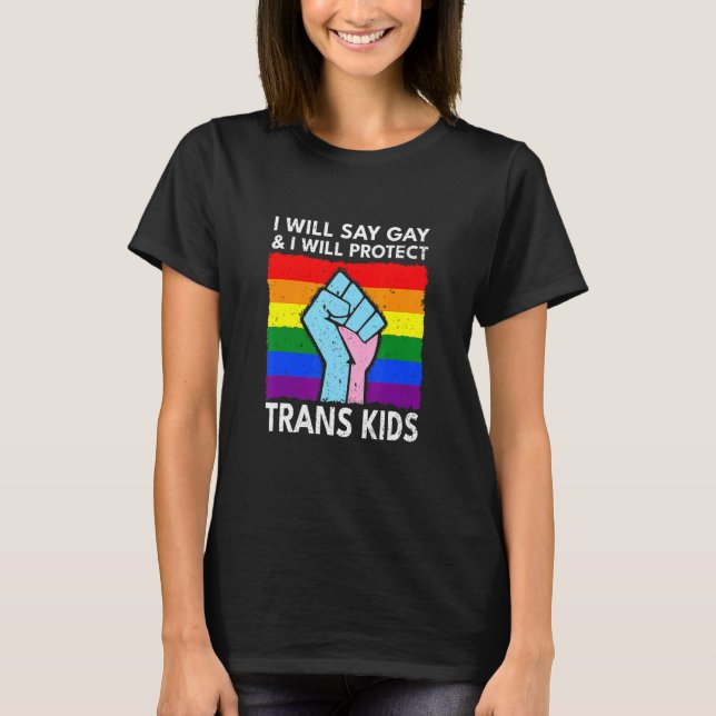 I Will Say Gay And I Will Protect Trans  Retro Vin T-Shirt (Front)